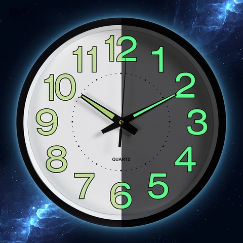 Luminous Wall Clock Quartz Silent Movement Modern Round Analog For Bedroom Living Room Minimalist Plastic Decor