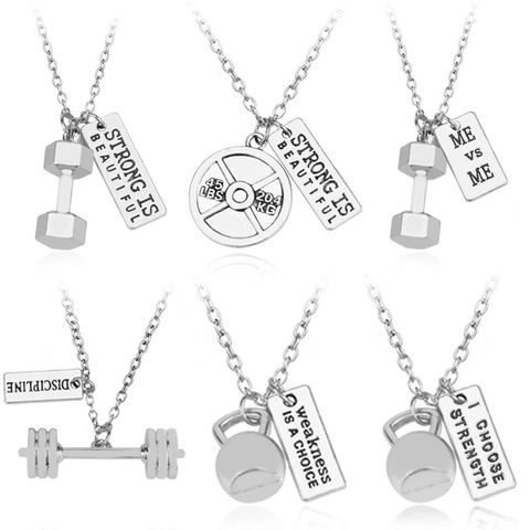 Collar Con Colgante De Fitness Motivación Gimnasio Aleación Pesa Rusa Mancuerna Joyería Para Hombres Mujeres Unisex
