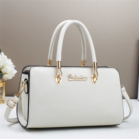 Women Handbag PU Leather Lychee Pattern Top Handle Crossbody Shoulder Bag With Adjustable Strap Golden Hardware Zipper
