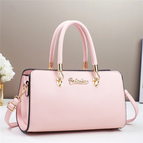 Women Handbag PU Leather Lychee Pattern Top Handle Crossbody Shoulder Bag With Adjustable Strap Golden Hardware Zipper