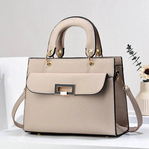 Sac À Main Élégant Pour Femmes En Cuir PU Texture Litchi Sac Bandoulière Matériel Doré Sac À Épaule Structuré