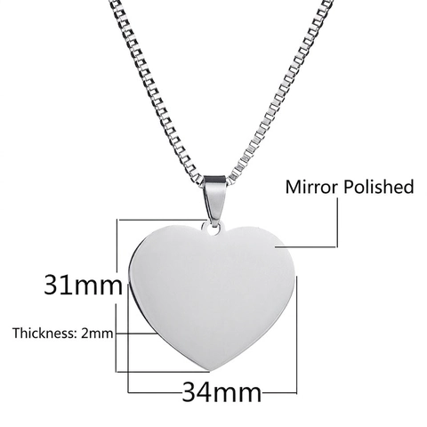 Minimalist Polished Stainless Steel Heart Shaped Military Tag Pendant Necklace Glossy Mirror Jewelry Gift For Men Women