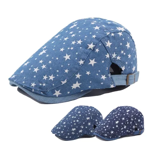 Basco In Denim Con Stampa Di Stelle Retro Fibbia In Metallo Regolabile Coppia Piatta Moda Casual Stile Vintage