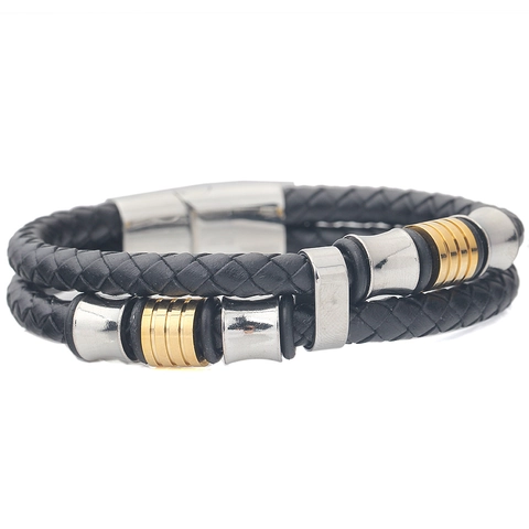 Pulsera De Cuero Trenzado De Doble Capa Con Cierre Magnético De Acero Inoxidable Joyería De Moda Para Hombre Y Mujer