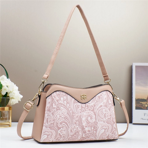Women Retro PU Leather Shoulder Bag Paisley Pattern Stitching Crossbody Bag Gold Hardware Double Straps Casual Small Square Bag