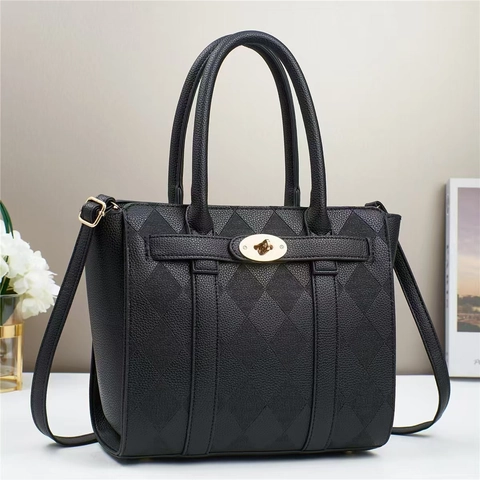 Women Fashion Rhombic Quilting Bucket Bag Litchi Texture PU Leather Handbag Gold Twist Lock Shoulder Crossbody Messenger Bag