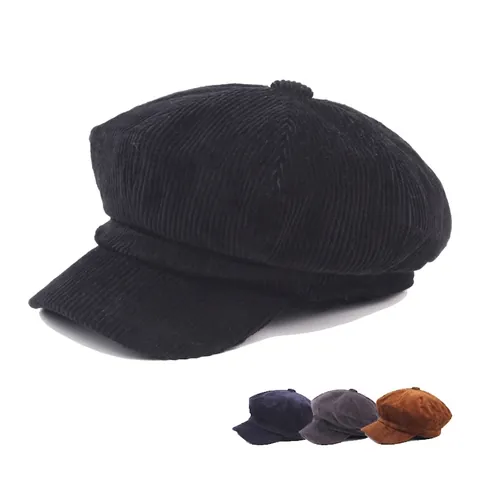 Corduroy Newsboy Cap All Cotton Octagonal Hat Retro Winter Warm Peaked Beret For Men Women Vintage Casual Painter Hat