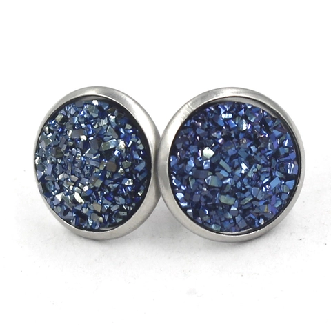 Round Druzy Stud Earrings For Women Stainless Steel Resin Glitter Sparkling Fashion Jewelry Gift