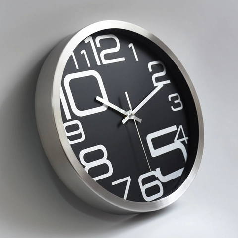 Orologio Da Parete Moderno Movimento Al Quarzo Silenzioso Telaio Acciaio Inossidabile Alluminio Grandi Numeri Arredo Casa