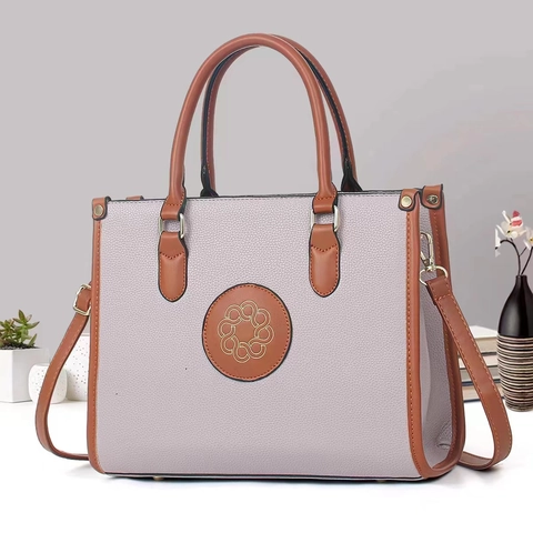Bolso Tote de Cuero PU de Color de Contraste para Mujer Gran Capacidad Patrón de Lichi Bolso de Hombro Con Correa Cruzada