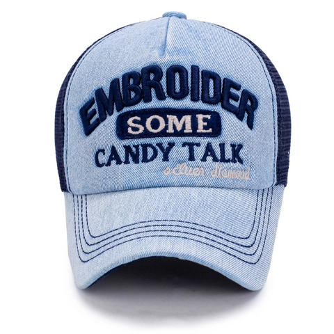 Vintage Denim Trucker Hat Breathable Mesh Baseball Cap Adjustable Snapback Sun Protection Streetwear Letter Embroidered Unisex