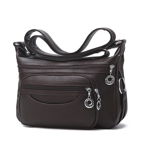 Women PU Leather Oxford Cloth Crossbody Bag Multi-Layer Zipper Multi-Pocket Casual Shoulder Bag Soft Practical Messenger