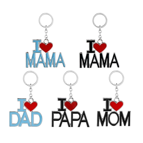 Metal Heart Keychain I Love MOM DAD PAPA MAMA Zinc Alloy Enamel Family Gift Mother Father Day Parent Accessory