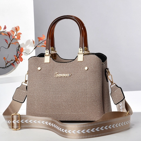 Women Macaron Color PU Leather Shoulder Bag Fashion Multi Layer Handbag With Resin Handle And Wide Geometric Strap