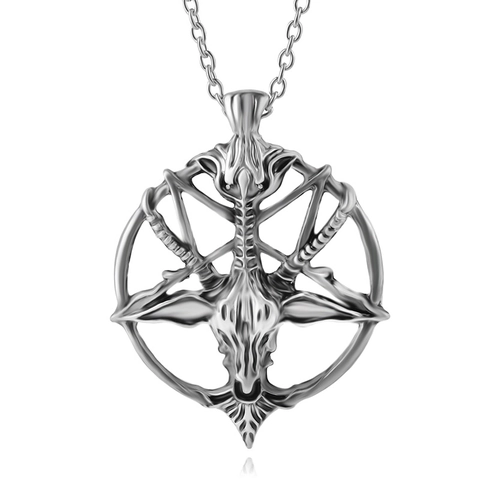 Collar Con Colgante De Cabeza De Cabra De Baphomet Gótico Retro Pentagrama Invertido Redondo Cadena De Aleación Joyería Para Hombres Y Mujeres
