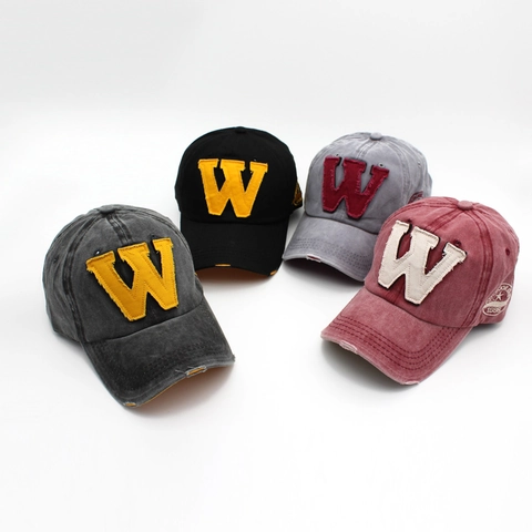 Washed Cotton Baseball Cap Retro Distressed Buchstabe W Stickerei Sonnenhut Verstellbar Streetwear Hip Hop Casual Unisex