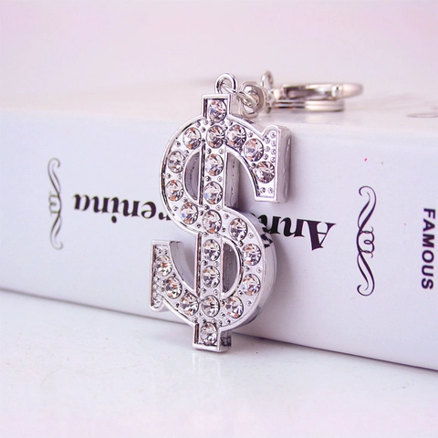 Silber Dollarzeichen Metall Schlüsselanhänger Mit Strass Einlage Für Damen Herren Hip Hop Tasche Anhänger Schlüsselring Zubehör