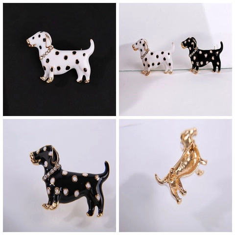 Spilla Carina a Forma di Cane Dalmata in Smalto e Lega Con Strass Gioielli alla Moda per Donna Fibbia per Sciarpa
