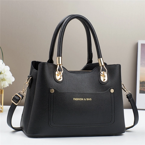 Borsa Tote da Donna alla Moda in Pelle PU con Motivo Litchi Design con Cuciture Borsa a Spalla e Tracolla per Uso Quotidiano