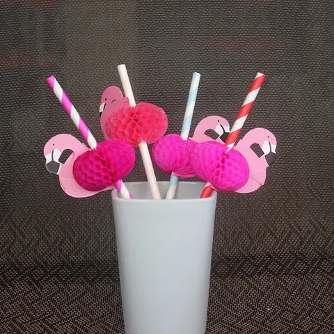 Honeycomb Decorative Paper Straws Flamingo Mermaid Shapes Striped Disposable Drinking Supplies For Party Cocktail