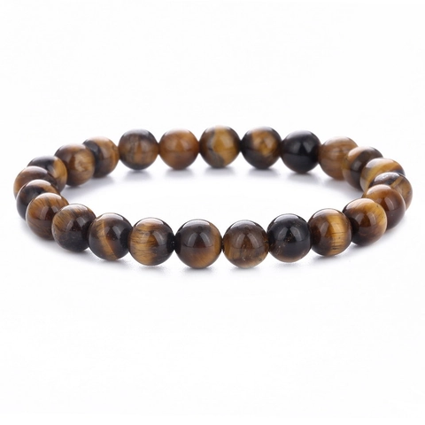 Bracelet De Perles En Pierre D'oeil De Tigre Naturel Poli Rond Simple Style Ethnique Bijoux De Mode Unisexe