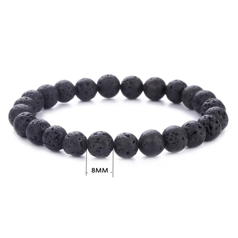 Natural Lava Stone Beaded Bracelet Volcanic Rock Elastic Retro Healing Jewelry For Men Women