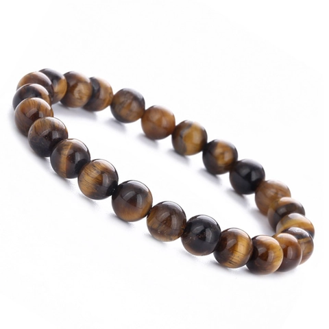 Bracelet De Perles En Pierre D'oeil De Tigre Naturel Poli Rond Simple Style Ethnique Bijoux De Mode Unisexe
