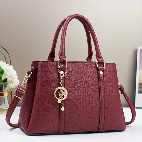 Bolso De Mano Para Mujer Cuero PU Gran Capacidad Tote Con Colgante De Estrella Luna Y Perla Artificial Bolso Bandolera