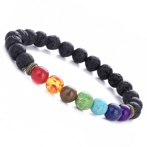 Chakra Lava Stone Beaded Bracelet Natural Stone Tiger Eye Healing Energy Yoga Elastic Stretch Jewelry For Men Women