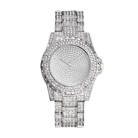 Luxus Damen Quarz Uhr Legierung Voll Strass Iced Out Sternenhimmel Zifferblatt Mode Schmuck Kleid Armbanduhr
