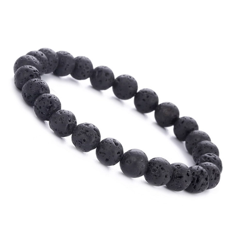 Natural Lava Stone Beaded Bracelet Volcanic Rock Elastic Retro Healing Jewelry For Men Women