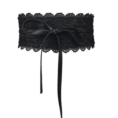 Damen Breiter Spitzenkorsettgürtel PU Leder Bindebogen Hohe Taille Vintage Dekorativer Taillengürtel Für Kleider