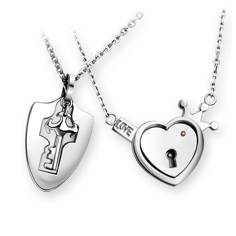 Conjunto de Collar de Pareja de Acero Inoxidable 304 Con Colgante de Cerradura de Corazón y Llave Incrustaciones de Diamantes de Imitación