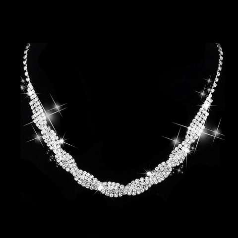 Eleganti Gioielli In Strass Collana E Orecchini Placcato Argento Catena In Rame Intrecciata Onda Lunga Frangia Matrimonio Sposa