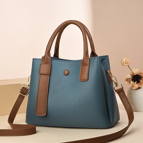 Borsa A Mano Da Donna In Pelle PU Motivo Litchi Colore A Contrasto Grande Capacità Borsa A Tracolla Elegante Chic