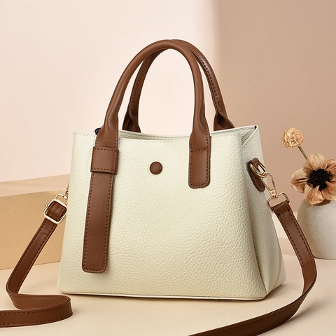 Borsa Da Donna In Pelle PU Trama Litchi Colore A Contrasto Borsa A Tracolla Elegante Stile Retrò Grande Capacità