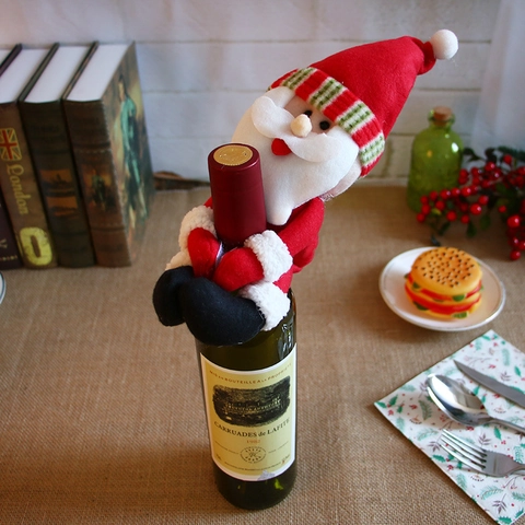 Weihnachten Weinflaschenhülle Dekoration Flanell Weihnachtsmann Schneemann Elf Umarmung Flasche Ärmel Für Haus Restaurant Dekor