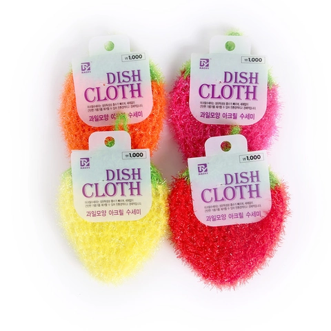 Strawberry Shaped Dish Scrubbie Acrylic Fiber Cleaning Cloth Handmade Crochet Scrubber With Hanging Loop For Pots Bowls