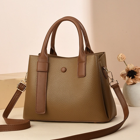 Borsa Da Donna In Pelle PU Trama Litchi Colore A Contrasto Borsa A Tracolla Elegante Stile Retrò Grande Capacità