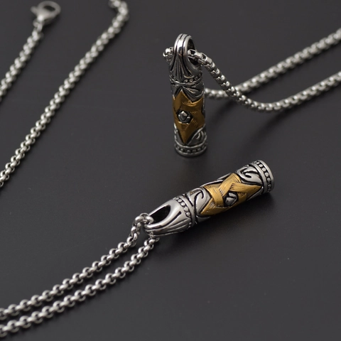 Men's Bullet Pendant Necklace Stainless Steel Star Of David Hexagram Vintage Religious Style