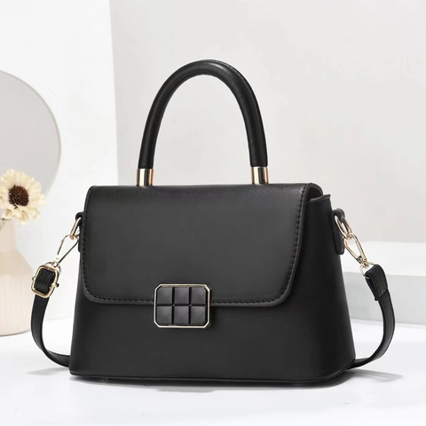Women Shoulder Bag PU Leather Flap Crossbody Handbag With Grid Buckle Minimalist Versatile Top Handle Macaron Color