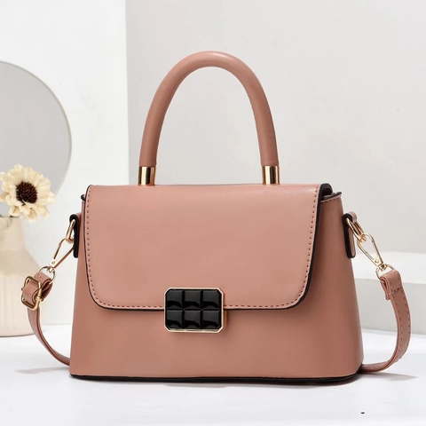 Women Shoulder Bag PU Leather Flap Crossbody Handbag With Grid Buckle Minimalist Versatile Top Handle Macaron Color