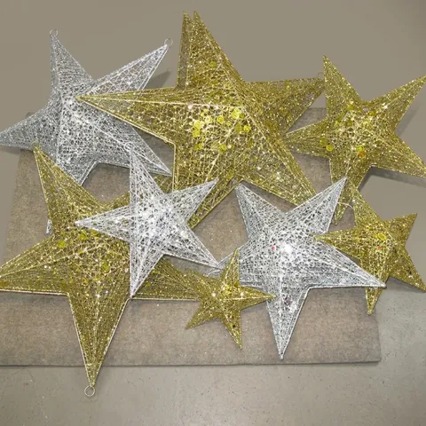 Christmas Star Hanging Decoration Metal Wire Glitter Sequins Hollow Pentagram Ornament For Holiday Party Mall Window