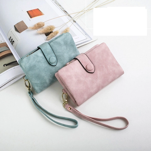 Portefeuille Femme Cuir PU Mat Texture Suède Pliable Court Porte-cartes Poche Monnaie Fermeture Éclair Rétro Mode