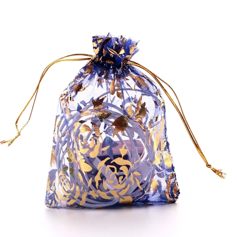 Rose Bronzing Organza Jewelry Bags Mesh Drawstring Gift Pouches For Wedding Party Favors Candy Packaging Storage