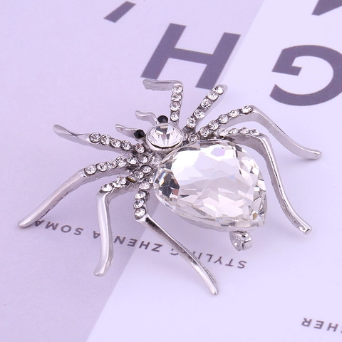 Spilla Ragno Lega Strass Scintillante Cristallo Trasparente Pin Gioielli Design Animale Realistico Accessorio Festa