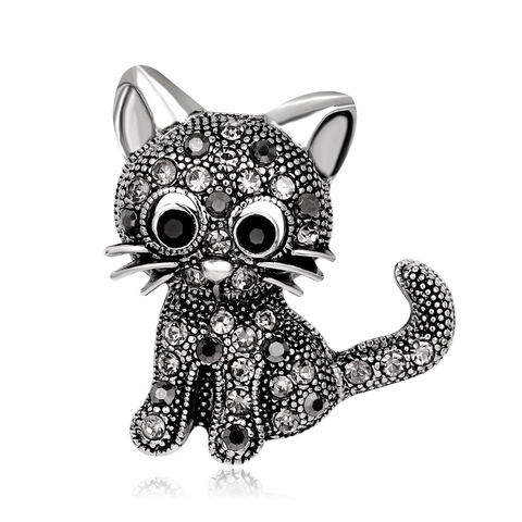 Cute Cat Brooch Pin Alloy Rhinestone Encrusted Shiny Animal Brooches For Women Fashion Clothing Accessories