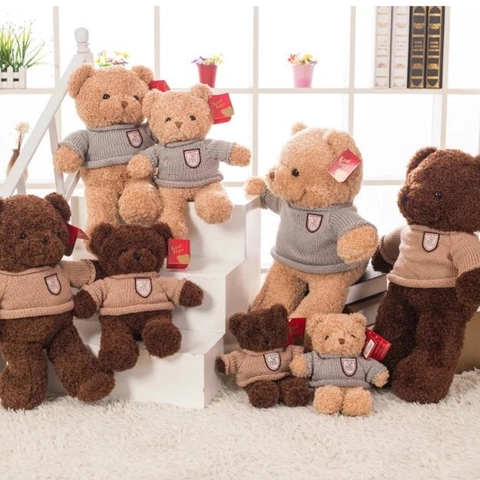 Teddy Bear Stuffed Animal Plush Toy Wearing Knitted Sweater Soft Plushie Doll For Kids Birthday Gift Home Decoration