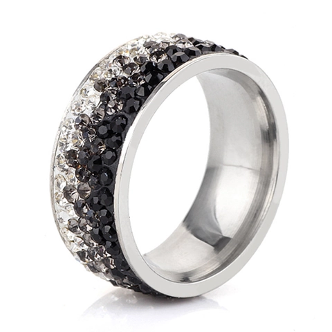 Farbverlauf Strass Besetzt Titanstahl Band Ring Mode Breit Poliert Finger Schmuck Für Damen Und Herren