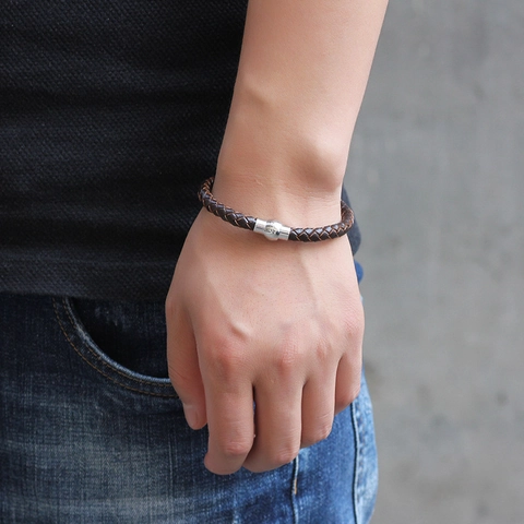 Braided Leather Bracelet With Alloy Magnetic Clasp Casual Fashion Wristband For Men Unisex